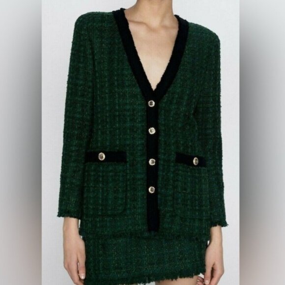 Zara Green Tweed Blazer - Picture 1 of 8
